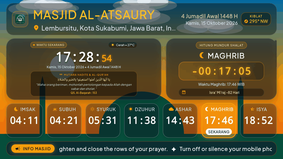 Display TV Digital Masjid - Jadwal Shalat & Hitung Mundur Iqamah